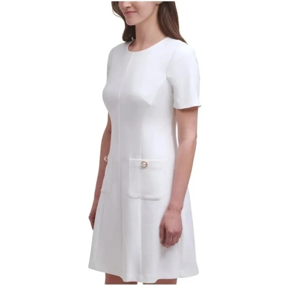 HARPER ROSE Womens Ivory Scuba Crepe Short Sleeve Fit + Flare Dress Size 12 - Picture 2 of 12